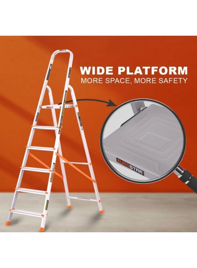 Eurostar Lightweight & Strong 6 feet 5+1 Steps ladder for home With Anti Slip Shoes Aluminium Ladder  (With Platform) - Image 3